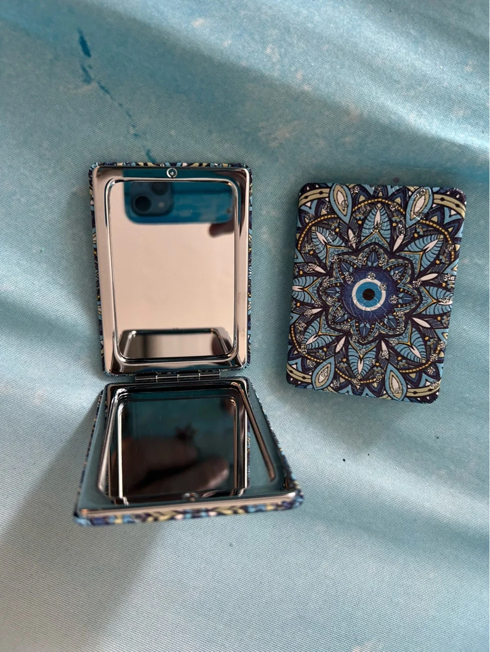 Private Label Blue Floral Mandala Compact Mirror